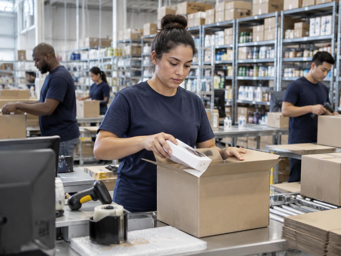 E-commerce team preparing customer orders